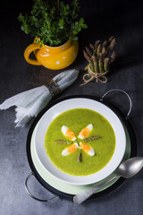 green wild garlic soup with egg