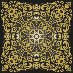 Oriental golden pattern with arabesques and floral elements. Traditional classic ornament. Vintage pattern with arabesques