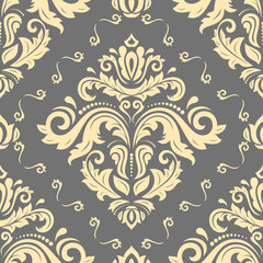 Damask classic pattern. Seamless abstract background with repeating elements. Orient golden background