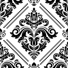 Damask classic black and white pattern. Seamless abstract background with repeating elements. Orient background
