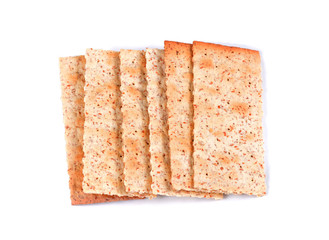 stack of square crackers isolated on white background. Dry cracker cookies isolated