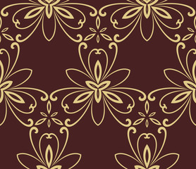 Fototapeta na wymiar Floral golden ornament. Seamless abstract classic background with flowers. Pattern with repeating elements
