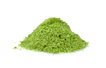 pile of Matcha tea isolated on white,Green tea powder