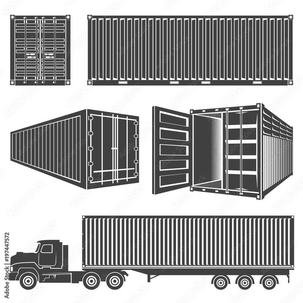 Wall mural Set of isolated silhouettes of containers.