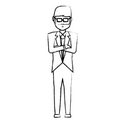 avatar businessman standing with crossed arms icon over white background, vector illustration