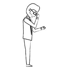avatar businessman standing and thinking over white background, vector illustration