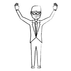 sketch of avatar businessman with arms up icon over white background, vector illustration