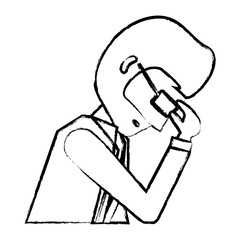 sketch of avatar businessman thinking over white background, vector illustration