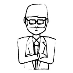 sketch of avatar businessman with arms crossed over white background, vector illustration