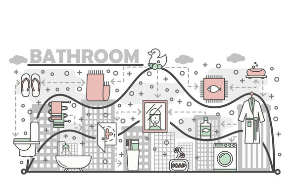 Bathroom concept vector flat line art illustration