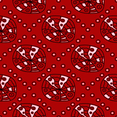 Red seamless background with black and white geometric pattern