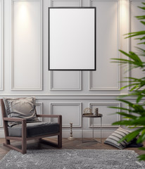 Mockup Poster in the interior, 3D illustration of a modern design