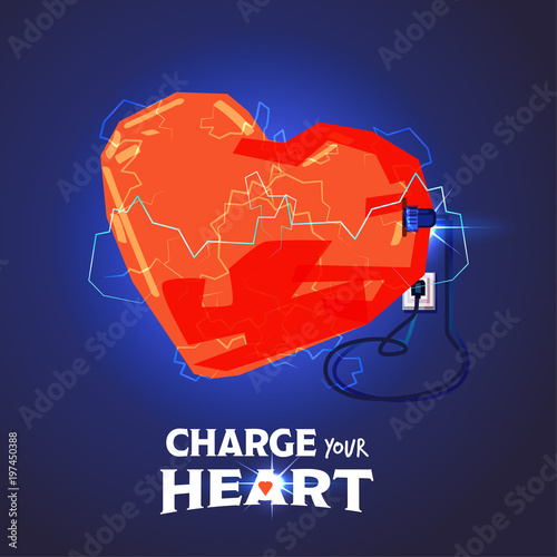 "Heart charging for energy with home plug charge your heart concept