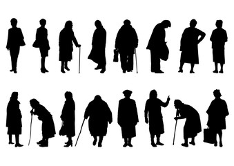 silhouettes of elderly women in different movements