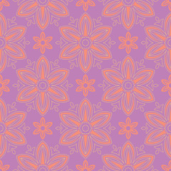 Fototapeta na wymiar Violet floral seamless background. Pink and yellow bright pattern