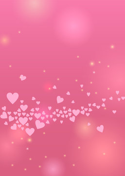 Beautiful holiday spring background for Happy Mother's day design or greeting card. Vector illustration with hearts and sparkles on pink light backdrop