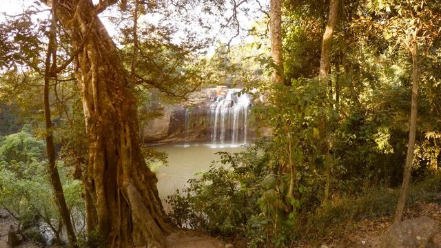 Datanla waterfalls. Dalat, Vietnam. Waterfall and the cable car from afar
