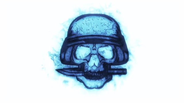 Blue Skull with Knife Animated Logo Loopable White Background