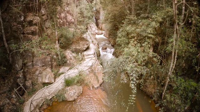 Suspended Cable Car Flythrough of the Gorge at Datanla Falls