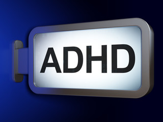 Health concept: ADHD on advertising billboard background, 3D rendering