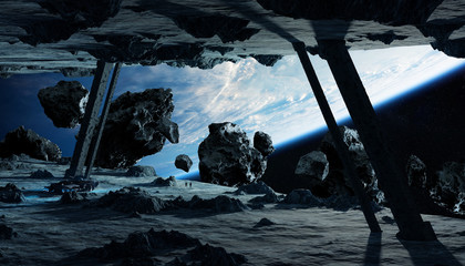 Naklejka premium Astronauts exploring an asteroid spaceship 3D rendering elements of this image furnished by NASA