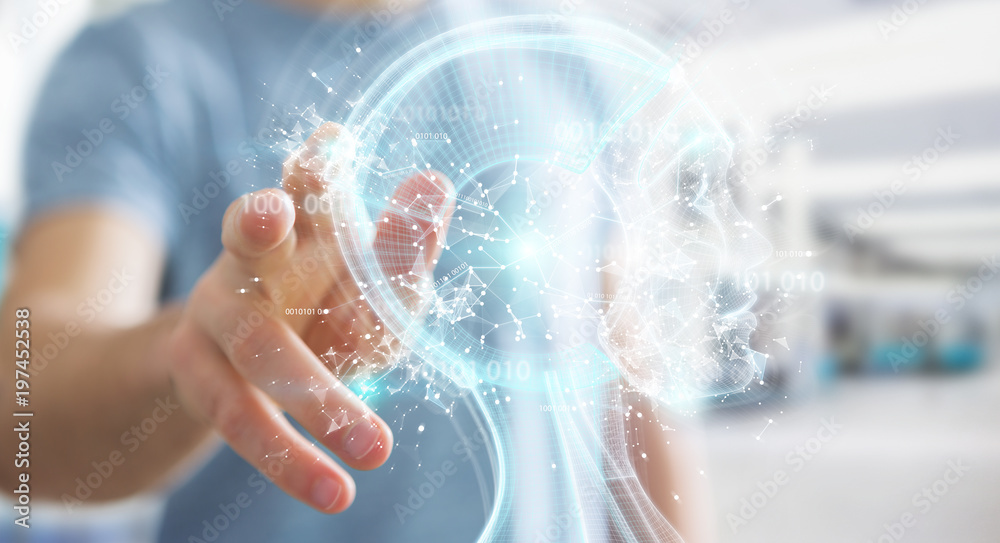 Fototapete businessman using digital artificial intelligence interface 3d rendering