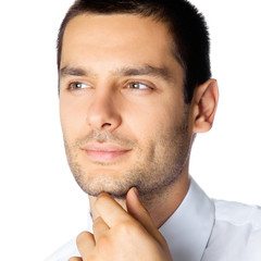 Obraz premium Portrait of thinking businessman, on white