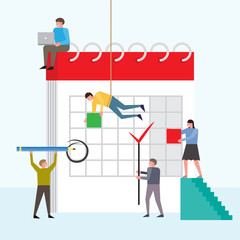 Company people planning operation, circle mark on calendar.