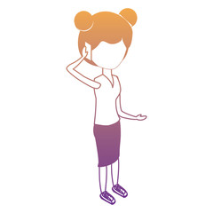 Woman standing and Talking on Cellphone over white background, colorful design. vector illustration