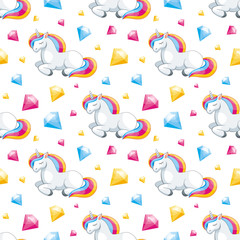 Fairy children seamless pattern with the image of cute unicorns. Colorful vector background in cartoon style.