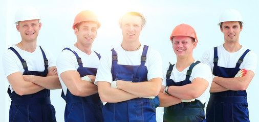 Obraz premium team of professional builders in helmets
