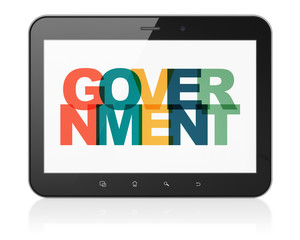 Politics concept: Tablet Computer with Painted multicolor text Government on display, 3D rendering