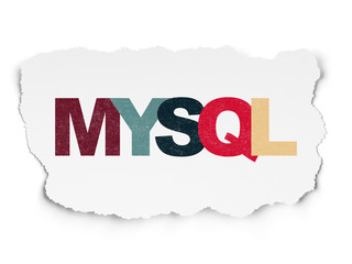 Database concept: Painted multicolor text MySQL on Torn Paper background