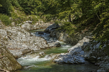 Naklejka na ściany i meble Landscape on the upper course of the river Gilort, Gorj, Romania