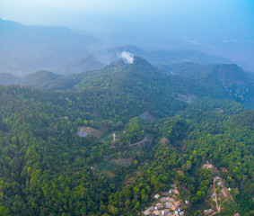 Fototapeta na wymiar aerial photography Bann Mong Kunchangkien the last Mong hill tribe village on Doi Pui