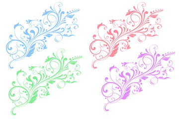 Floral decorative ornaments. Flower branch. Colored set