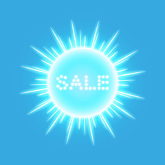 Super summer sale banner with sun on the yellow background. Business seasonal shopping concept, vector