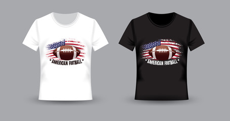 American football t-shirt print. 
White and black t-shirts