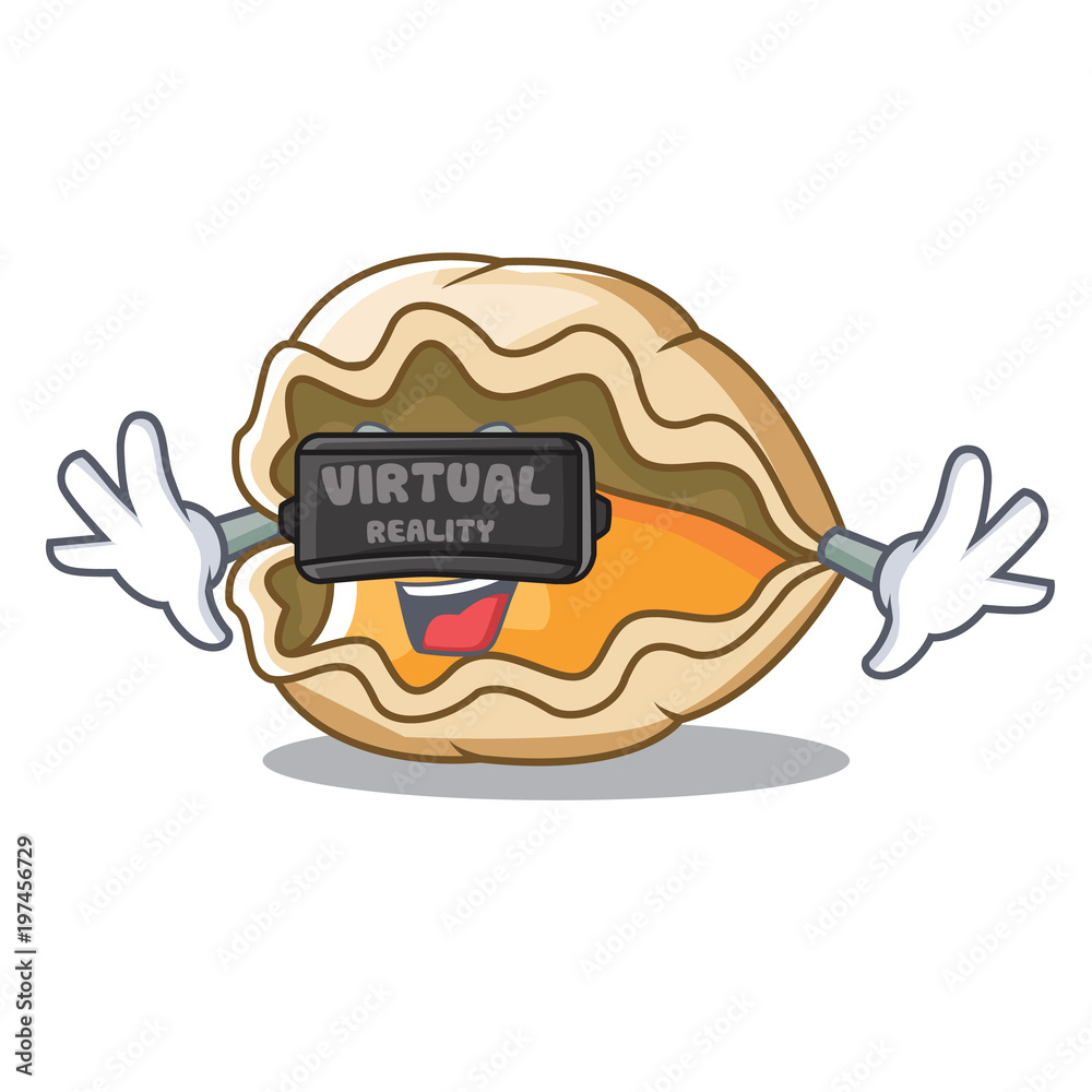 Sticker With virtual reality oyster mascot cartoon style