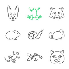 Pets linear icons set