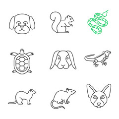 Pets linear icons set