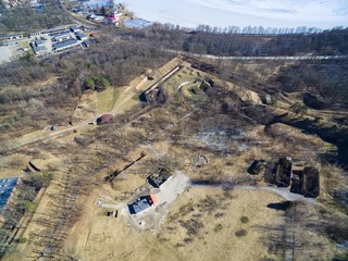 Obraz premium Aerial view of star shaped Boyen stronghold in Gizycko, Poland (former Loetzen, East Prussia, Germany)
