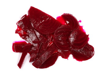 Fresh beetroot slices isolated on white background, top view