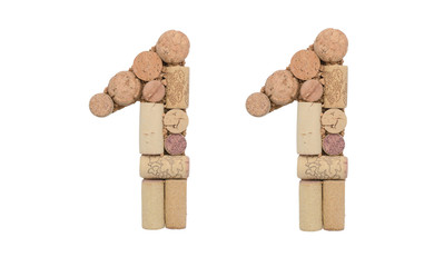 Number 11  eleven made of wine corks Isolated on white background