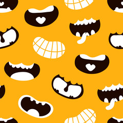 Vector seamless background pattern with monster smiles and mouth