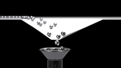 3D rendering of Balls arrange and funnel conversion rate concept, 3d illustration