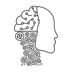  Artificial intelligence concept, robotic head icon over white background, sketch design. vector illustration