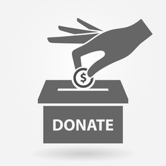 Charity icon concept. Hand putting money coin in the donation box