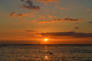 Hawaii WaikikiBeach evening sun ハワイ　夕日