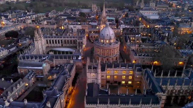Aerial evening view of central Oxford, UK
